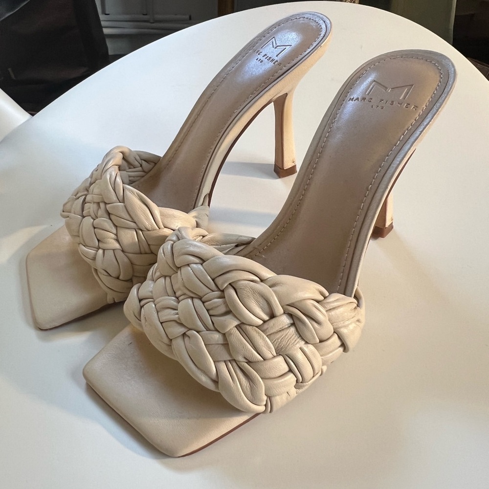 Marc Fisher Cream Braided Heeled Sandals